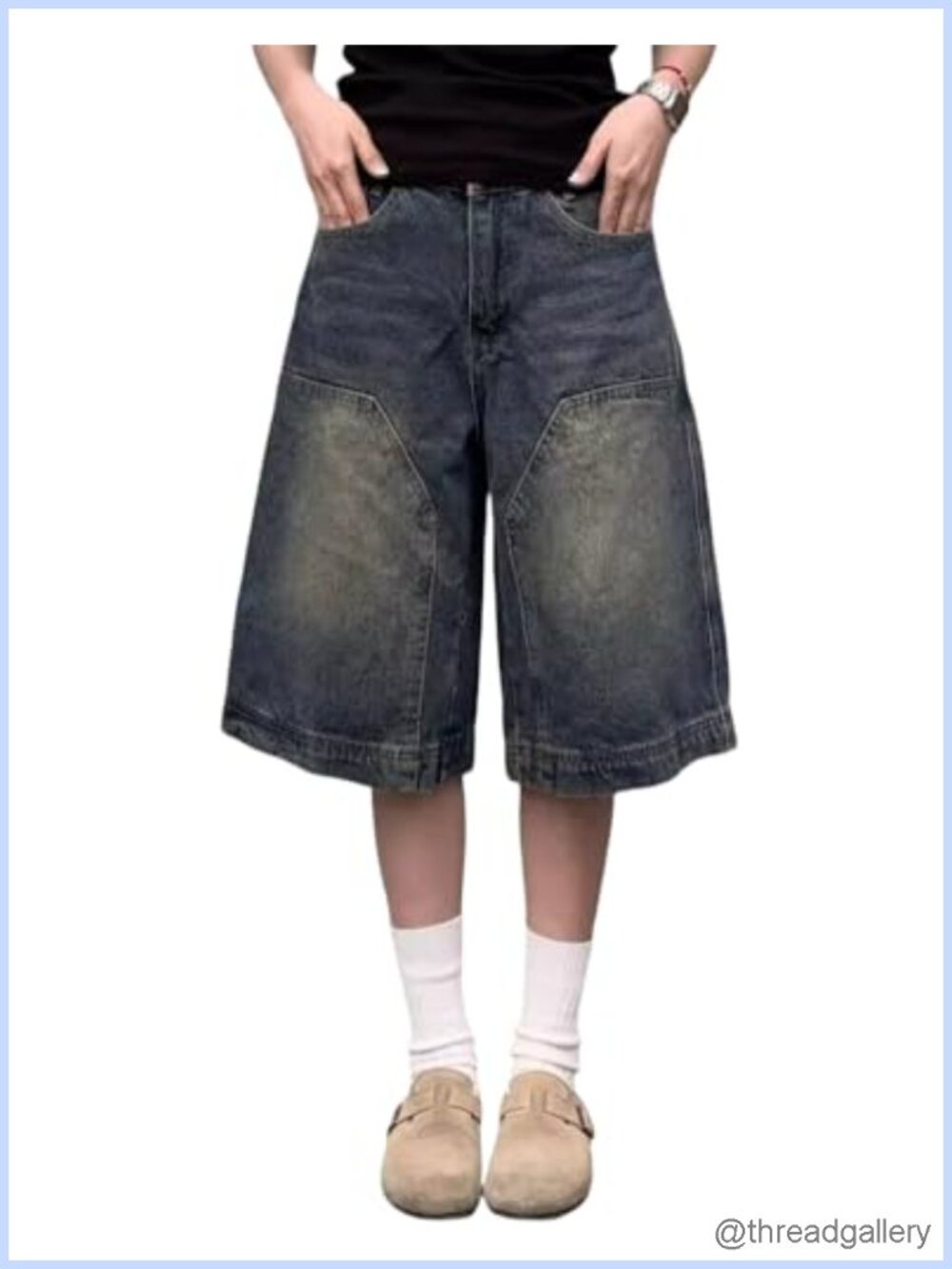 Baggy Low Rise Long Denim Shorts Women Y2K Wide Leg Grunge Bermuda Jorts Summer